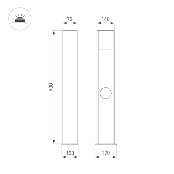 Фото #5 товара Светильник LGD-SEKVOYA-BOLL-SOCKET-H900-11W Warm3000 (BK, 120 deg, 230V) (Arlight, IP54 Металл, 3 года)