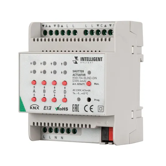 Фото товара INTELLIGENT ARLIGHT Контроллер штор KNX-704-BLIND-DIN (230V, 4x6A) (IARL, Пластик)