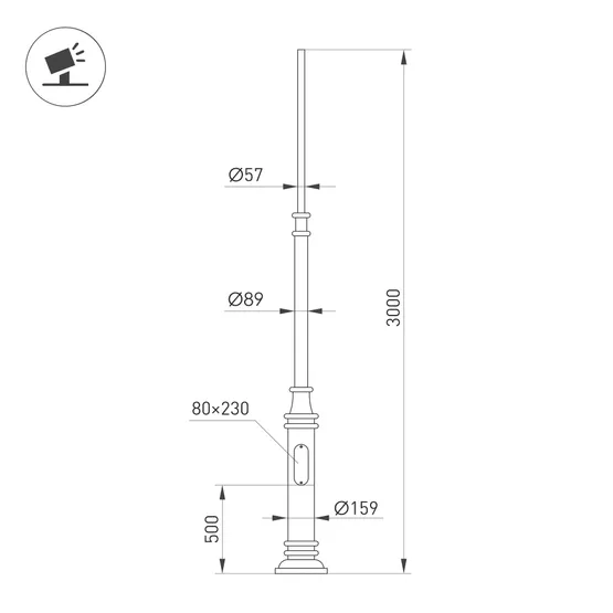 Фото #2 товара Опора фланцевая OXOR-OT3-DE-D160-L3000 (BK) (Arlight, Сталь)