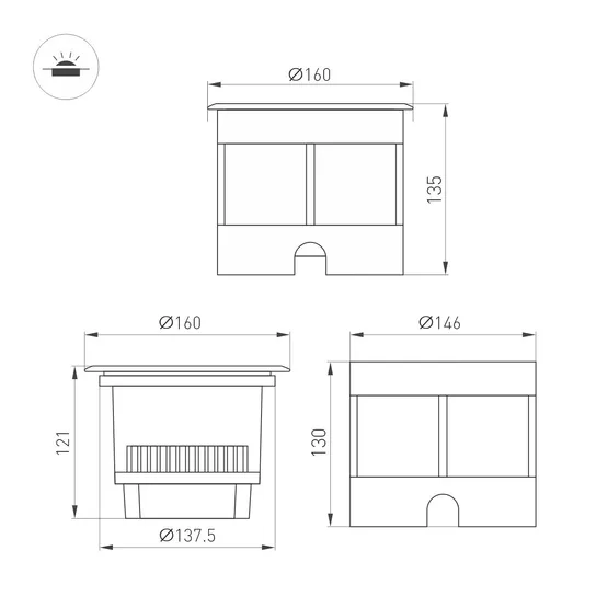 Фото #3 товара Светильник LTD-DAFNA-GROUND-R160-16W Day4000 (SL, 20 deg, 230V) (Arlight, IP67 Металл, 5 лет)