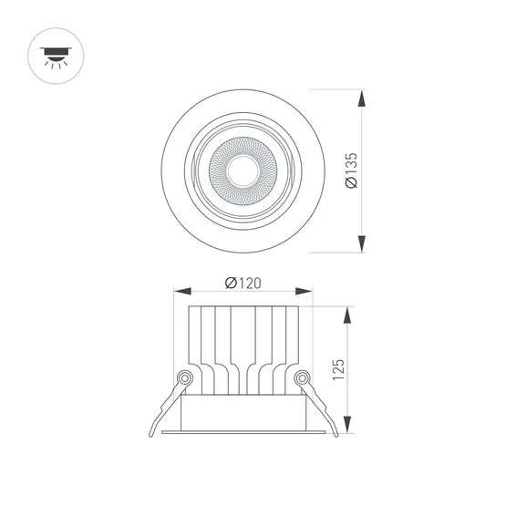Фото #2 товара Светильник MS-VORTEX-BUILT-R135-30W Warm3000 (WH-WH, 30 deg, 230V) (Arlight, IP20 Металл, 5 лет)
