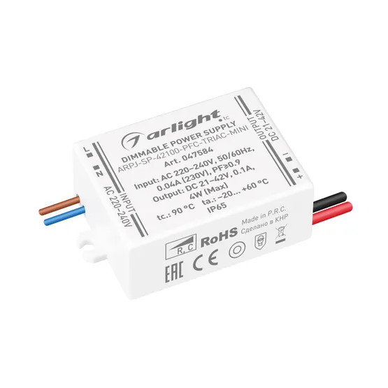 Фото #1 товара Блок питания ARPJ-SP-42100-PFC-TRIAC-MINI (4W, 21-42V, 100mA) (Arlight, IP65 Пластик, 5 лет)