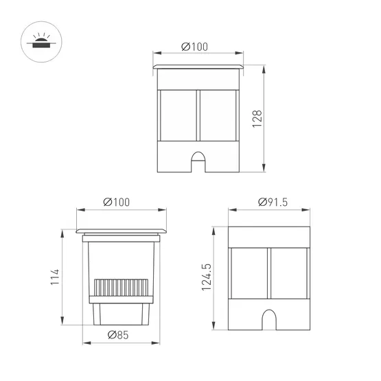 Фото #2 товара Светильник LTD-DAFNA-GROUND-R100-6W Warm3000 (SL, 35 deg, 230V) (Arlight, IP67 Металл, 5 лет)