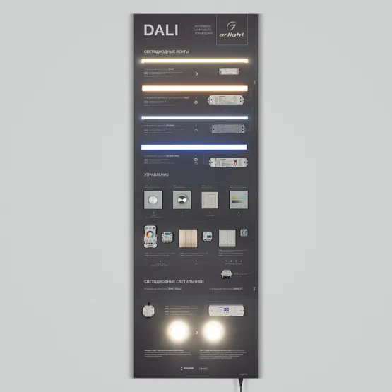 Фото #2 товара Стенд Системы Управления DALI 1760x600мм (DB 3mm, пленка, логотип) (Arlight, -)